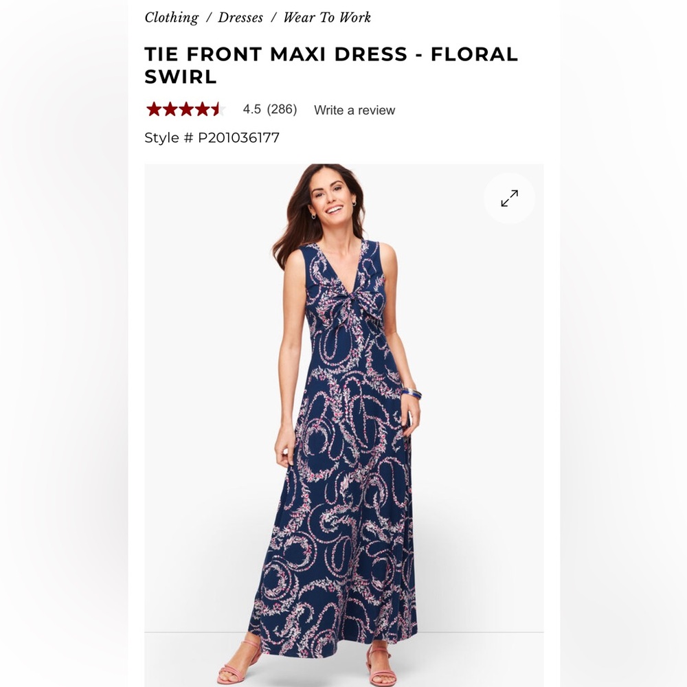 Talbots Tie Front Maxi Dress in floral Swirl- worn twice- great shape